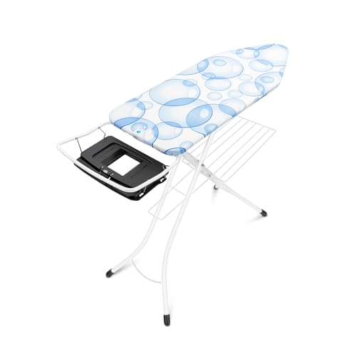 Image of Brabantia Size C PerfectFlow Ironing Board (49 x 18in) 7 Height Options, Foldable Steam Unit Holder & Linen Rack (Bubbles) Non-Slip Feet, Anti-Collapse Child Locks