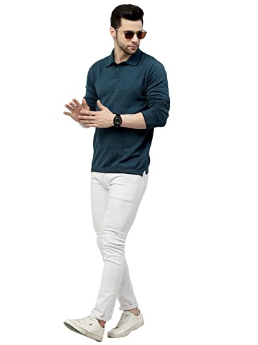 Image of Kalt Mens Basic Solid Full Sleeves Polo Cotton Blend Knitted Regular Fit Polo-Neck T-Shirts with Collar Stylish