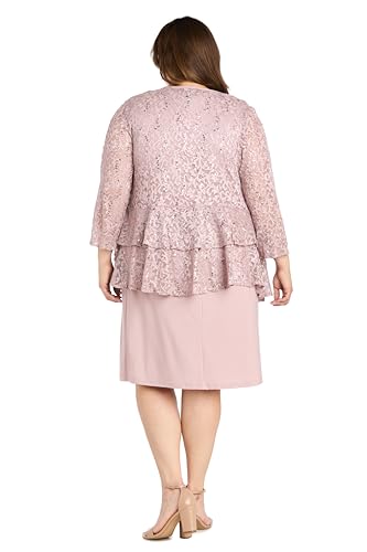 Image of R&M Richards Women's Elegant Sheath Ensemble W /Tiered Glitter Lace Jacket - Formal Evening Wear, Wedding Guest
