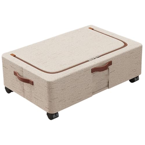 Contenedor Bajo Cama Organizador de Ropa Zapatos Juguetes y Toallas con Ruedas Estructura Algodón Lino Duradera con Cierre Seguro contra Polvo, 60cmx30cmx15cm