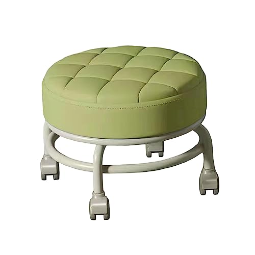 Ioensy - Taburetes con ruedas para el hogar (giratorio, 360 °), taburete de pedicura redondo de bajo ruido para garaje biblioteca, verde