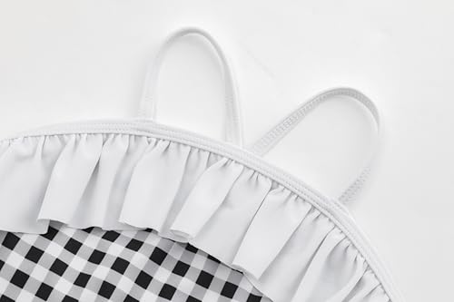 LIZENS Girls One Piece Swimsuit with Checkered Pattern and White Ruffles3