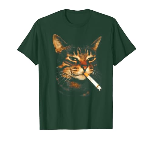 Funny Smoking Cat Cigarette Kitten Meme Stupid Brainrot T-Shirt, Men, Dark Green, Large