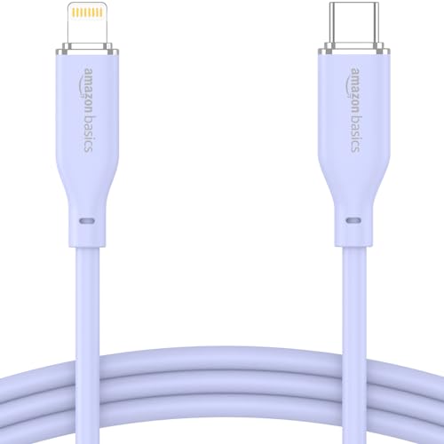 amazon basics Type-C to Lightning Silicone Cable | 20W Fast Charging, 480Mbps Data Transfer Speed | Compatible With iPhone, iPad Air, Pro, Mini, iPad | 1 mtr (Purple)