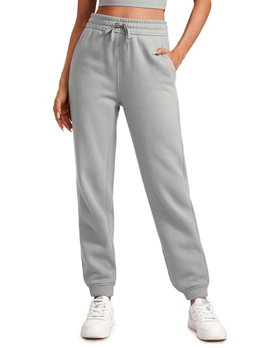 CRZ YOGA Cotton Fleece Lined Sweatpants Women High Waisted Warm Casual Lounge Jogger Pants with Pockets Sterling Medium