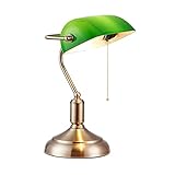 Desk Lamp, E27 Retro Desk Lamp Bedroom Bedside Lamp Office Study Lamp with Green Glass Lampshade and Wire Pull Switch 3 Brightness Levels, 30/60 Min Auto Timer ,for Work/Study(Size:Button switch)