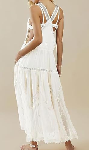 Image of CHARTOU Women Bib Overall Dress Jumper Babydoll Pinafore Dress Embroidered Lace Maternity Straps Suspender Dress