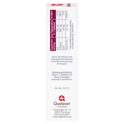 Doppelherz Jod + Folsäure + Eisen + B12 - Mit Folsäure als Beitrag für die normale Blutbildung – 150 vegane Mini-Tabletten