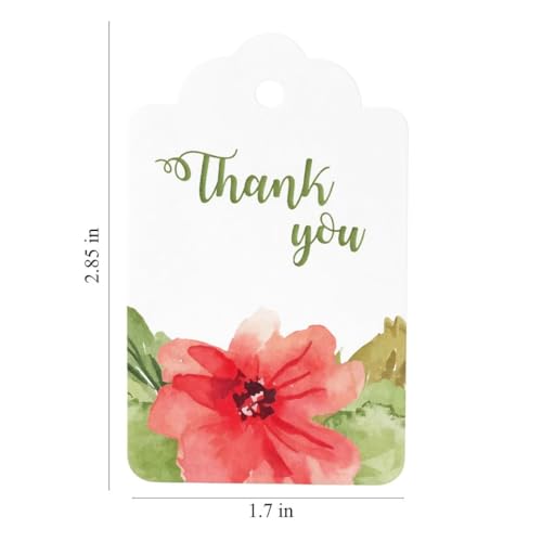 Image of CVANU Floral Thank You Gift Tags (Set of 150), Elegant Flower Design (D10) Hanging Tags with Gold String for Wedding Return Gifts & Small Business Packaging (2.85 x 1.7 Inch)