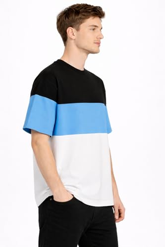 Image of Stylish Men Color Block Oversized Half Sleeve Round Neck T-Shirt