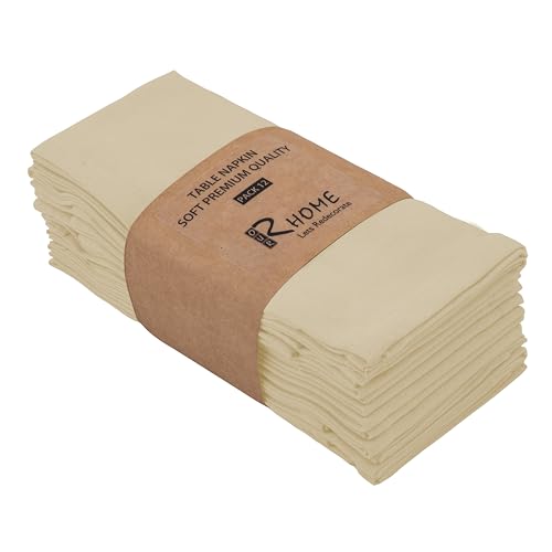 Image of R home Solid Cotton Table Napkins, Soft Cloth Napkins for Dining Table, Reusable & Washable, Ideal for Formal Dining, Cocktail Nights, Weddings, Home Bar & Table Decor (12, Beige)