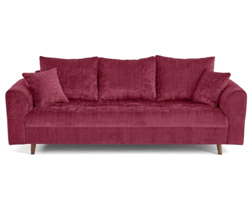 Lisa Design - Rune - canapé Droit 3 Places en Velours texturé, Prune