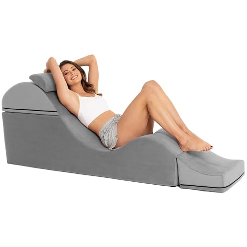 Avana Kami Convertible Chaise/Bed Bench for Yoga & Massage - 2-in-1 End of Bed Ottoman with Concealed Fold Out Yoga Lounge Chair, Microvelvet Grey