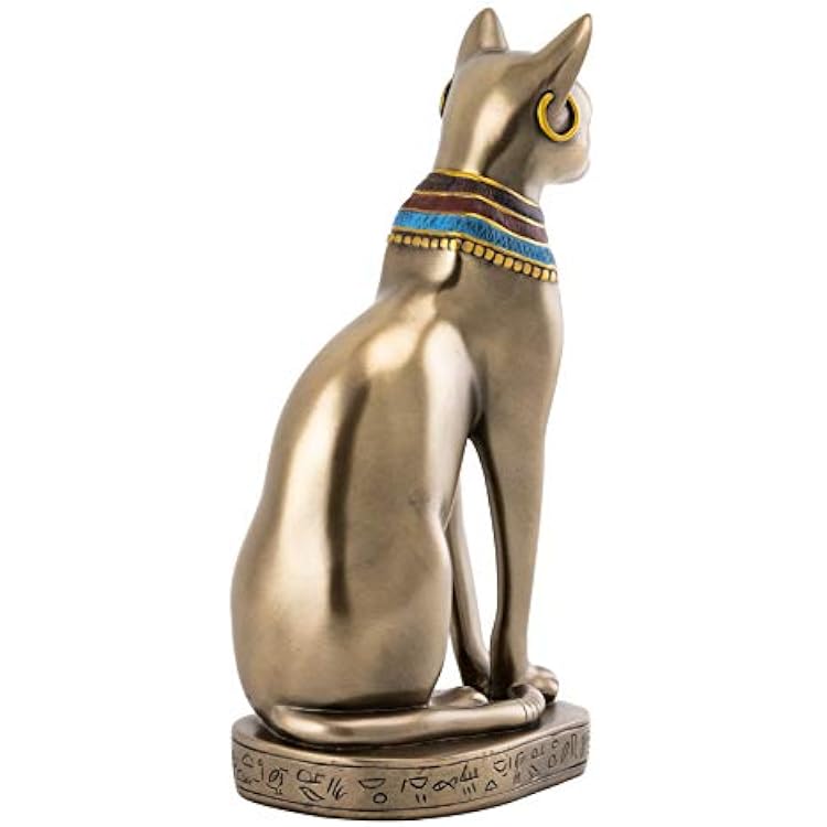 Top Collection 8 H Egyptian Cat Goddess Bastet Figurine. Authentic Replica to Honor Your Beloved Feline. Bronze Powder Mixed with Resin - Bronze Finish with Color Accents.