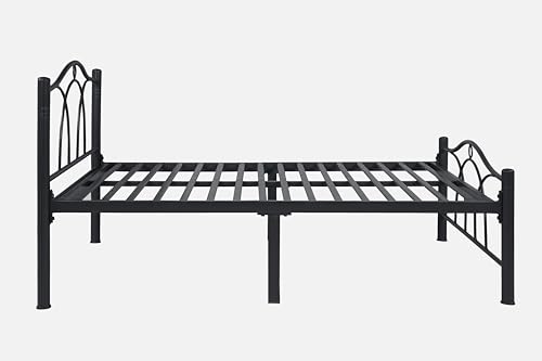 Image of Alto Metal Extra Single Size Bed Without Storage | Wrought Iron Cot with Headboard & Footboard| Sturdy Powder Coated Platform Bed Extra Single Size Cot for Bedroom (Alto Black)