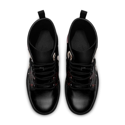 Gothic Combat Ankle Boots for Women Animal Artwork Lace-Up Vegan Leather Booties Punk Rock Chuncky Heel Fashion Black Boot3