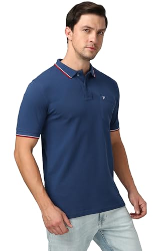 Image of Van Heusen Athleisure Men Solid Cotton Polo T-Shirt with Pocket - Side Slit, Half Sleeve, Regular Fit
