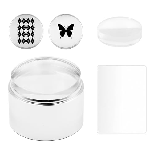 Kit de sellos de uñas de 4 cm de silicona con punta francesa, sello de uñas adhesivo con cabezales y raspadores de repuesto, herramienta de impresión de uñas para manicura en el hogar (SLIVER)
