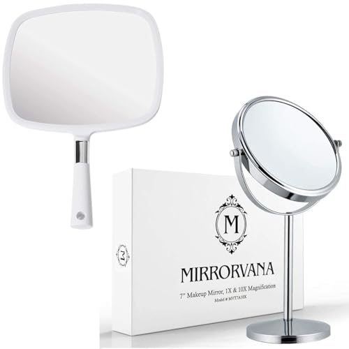 Espejo de Mano Grande y Espejo de Maquillaje 10X con Soporte