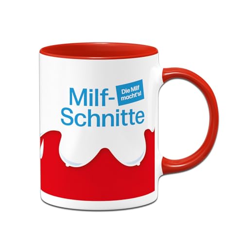 Tasse lustig mit Spruch: Milfschnitte - Kaffeetasse mit Milf Parodie - Scherzartikel - Geschenk für Kollegin Freundin - Milfkaffee (Rot)