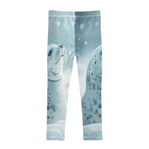 Lovely Seal Wildlife Snowflakes Girls Casual Leggings for Kids Printed Long Pant Bottoms Stretch and Soft2