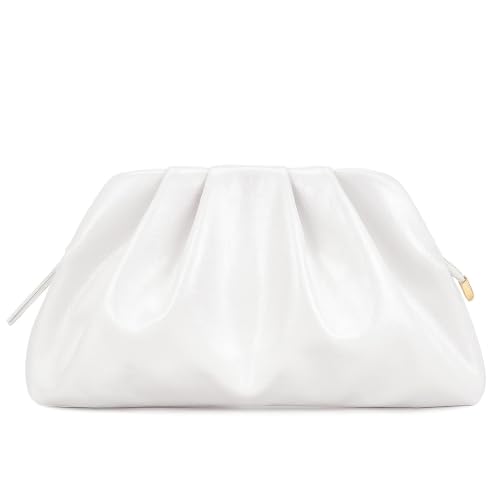 Milisente Cloud Clutch Bag for Women PU Leather Pleated Dumpling Evening Bag Purse with Shoulder Strap(White)