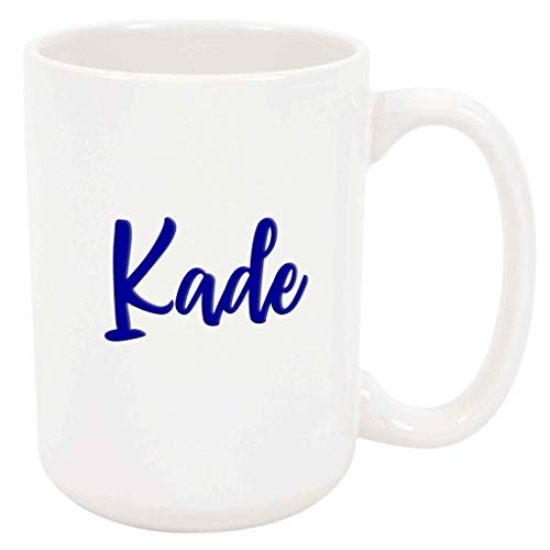 Kade Coffee Mug - Personalized Ceramic Cup with Name, Custom Mug, Customized Birthday/Christmas Gift, Holiday Present, Blue Text, 11 Oz