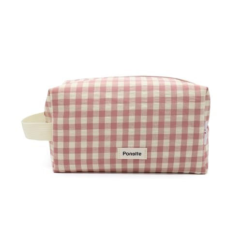 Ponette - Neceser Mujer, Bolsa de Aseo y Viaje, Neceser de Maquillaje y Playa 21x12x10,5 cm - Marca Española - Rosa y Crudo