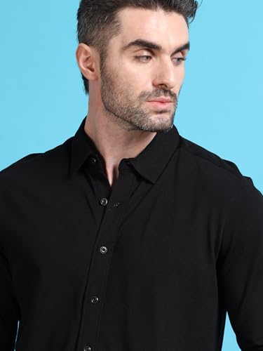 Image of StitchX Men's Cotton Regular Fit Full Sleeve Solid Knitted Shirt