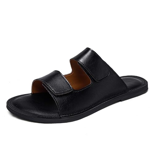 Mens Premium Leather Slides Sandals,Indoor and Outdoor Casual Slides Sandals,Non slip,Wear resistant,Lightweight2