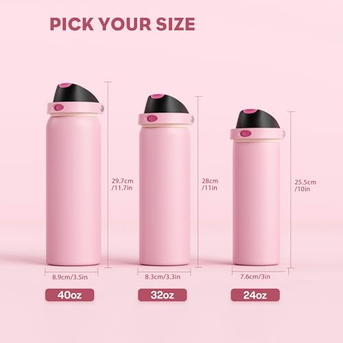 POWCAN 24 oz Insulated Water Bottle for Women: 2-in-1 Push-Button Spout & Quick-Flip Straw, Leakproof, Cold 24Hrs, Fits Car Cup Holder, Stainless Steel Cup for Sports, Camping, Gift (Polka Whimsy) - image 8