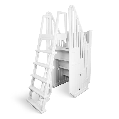 Blue Wave Easy Pool Entry System for 48 to 54-in Deep Above Ground Pools – Secure Pool Steps & Ladder Set w/Lockable Gate, Rust-Resistant Vinyl, Handrails, Anti-Entrapment Barrier – 350-lbs Cap.