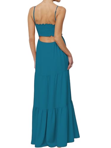 Image of Womens Summer Floral Spaghetti Strap Backless Low Cut Smocked Milkmaid Flowy Beach Sundresses
