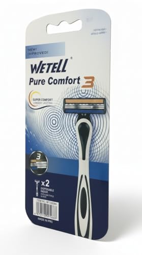 Image of Wetell Pure Comfort 3 Razor for Men | Triple Blade Shaving Razor for Smooth & Easy Shaving | Precision Blades, Ergonomic Handle | Pack of 3 (WT202360)