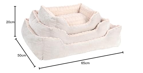 Flamingo Hundebett Verona Rechteckig Beige – A: 65 cm, B: 50 cm, C: 20 cm, Waschbar, Antislip, Warm und Zart, Stilvoll, Passt In Jedes Interieur!
