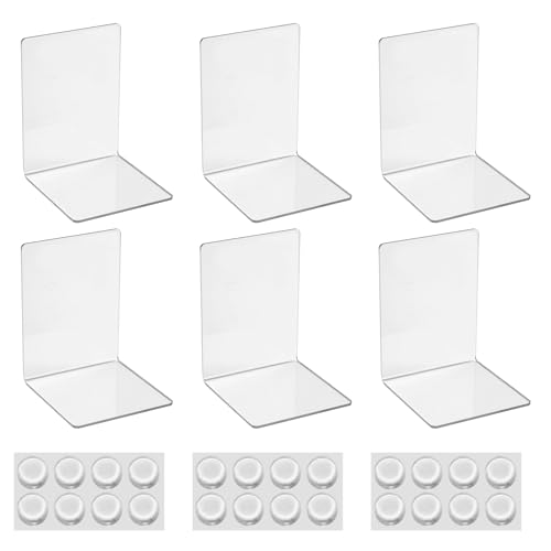 6 Stück Transparente Buchstützen aus Acryl,Buchstützen-Set mit rutschfesten Aufklebern.Geeignet...