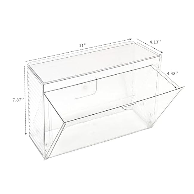 Clear Dishwasher Detergent Pod Holder for Kitchen Cabinet, Plastic Adhesive Under Sink Door Storage and Organizer for Lid, Sponge, Coffee Pods, Large Laundry Pods Dispenser Box with Divider