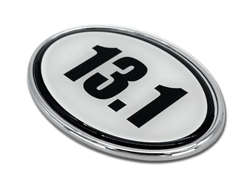 Image of Elektroplate 13.1 Half Marathon Oval Black & White All Metal Emblem for Cars, Trucks, and All Auto | Universal Fit at 3.6 inch x 2.5 inch | Weatherproof