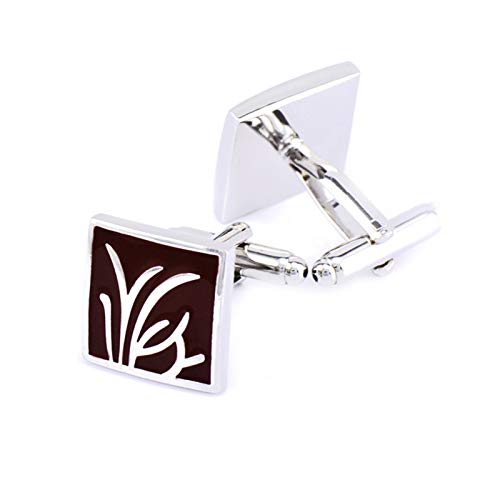 Mancuernillas Cuadradas Hombre KnBoB Plata Con Orquídea Roja miniatura 1