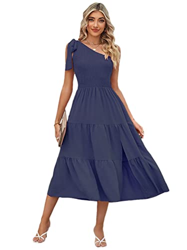 Robe longue d'été plissée femme bleu marine taille M vêtement fendu fluide