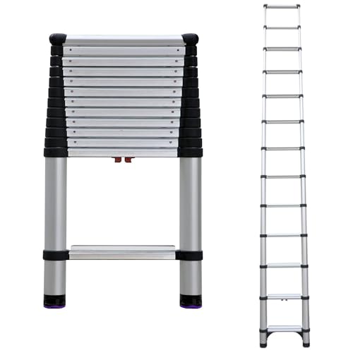 Telesteps 1600EP Pro Series Wide Step Telescoping Ladder – 12.5 ft Height, 16 ft Reach | Type 1A 300 lb Rated | Aluminum Extension Ladder with 3.375” Rungs, One-Touch Retraction & Pivoting Feet