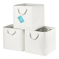 OrganiHaus Fabric Storage Boxes, Set of 3 Foldable 30X30 Cube Organiser Bins with Rope Handles for Shelves, Nursery & Closet, Collapsible Storage Baskets for Toys, Clothes & More - Off-White