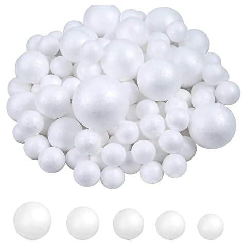 DIYASY 60 Small White Foam Balls Polystyrene Craft Balls Art Decoration Balls for Household School Projects, 5 Sizes Cover