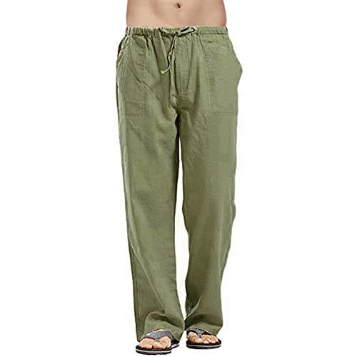 Mens Cotton Linen Pants Straight Casual Elastic Waist Drawstring Lightweight Baggy Pants Beach Yoga Vacation Trousers2