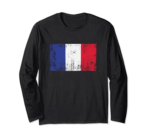 Vintage French Banner Fan France Flag Retro Long Sleeve T-Shirt, Black