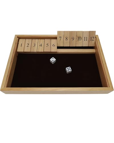 WE Games Wooden Shut The Box - Close The Box Set with 12 Number Tiles & 2 Dice Games - 13.5” Natural Wood Finish