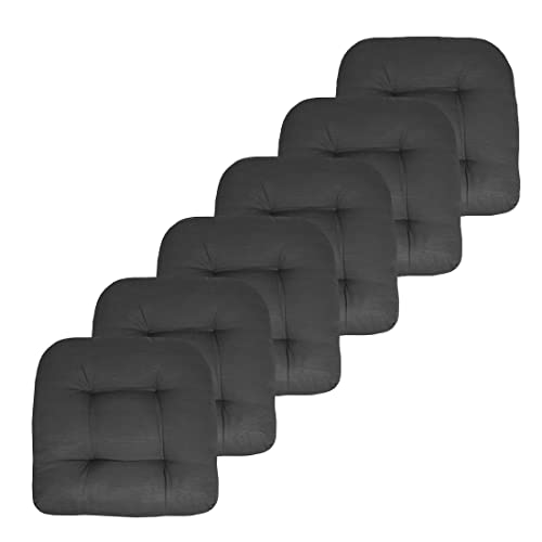 Marina Decoration Premium Thick Comfy Patio Pads Fiber Fill Tufted 19 x 19 x 4 Inch Textured Solid Cover Outdoor Indoor Chair Seat Cushions, 6 Count Pack Charcoal Grey Color