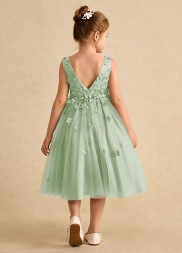 Tulle Flower Girl Dresses for Wedding 3D Flower Appliques First Communion Dress A Line Pageant Party Dresses for Girls2