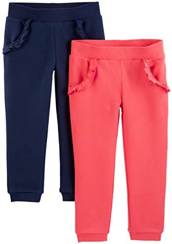 Simple Joys by Carter's Toddler Girls' Pull-On Fleece Pants, Pack of 2, Pink/Navy, 4T