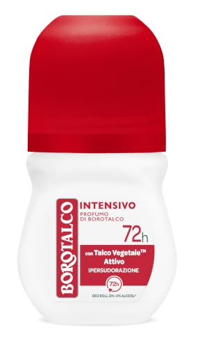 Borotalco, Deodorante Roll On Intensivo, Formula Senza Alcool e con Talco a Cristalli Attivi, Ipersudorazione, Profumo di Borotalco, 72h di Efficacia - 1 Flacone da 50 ml